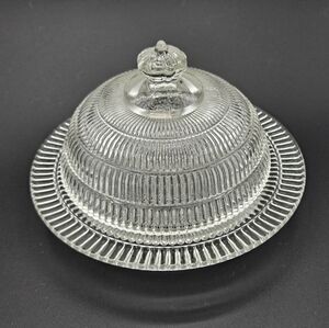 Hazel Atlas Beehive Butter Dish w/Lid 1930-1940 Prisma Clear Pressed Glass